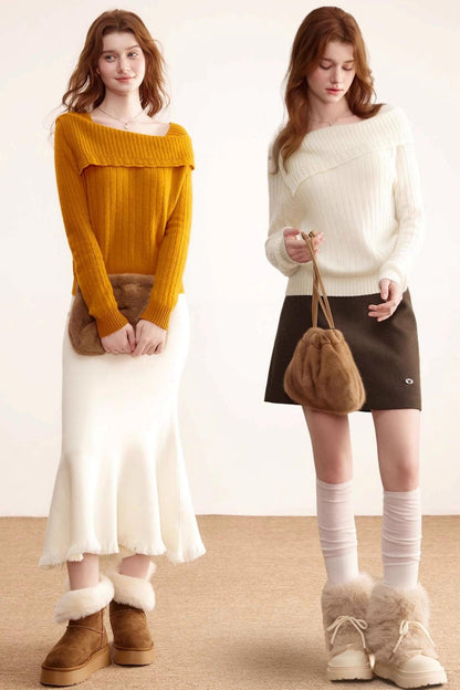 One-Shoulder Wool Knit Sweater