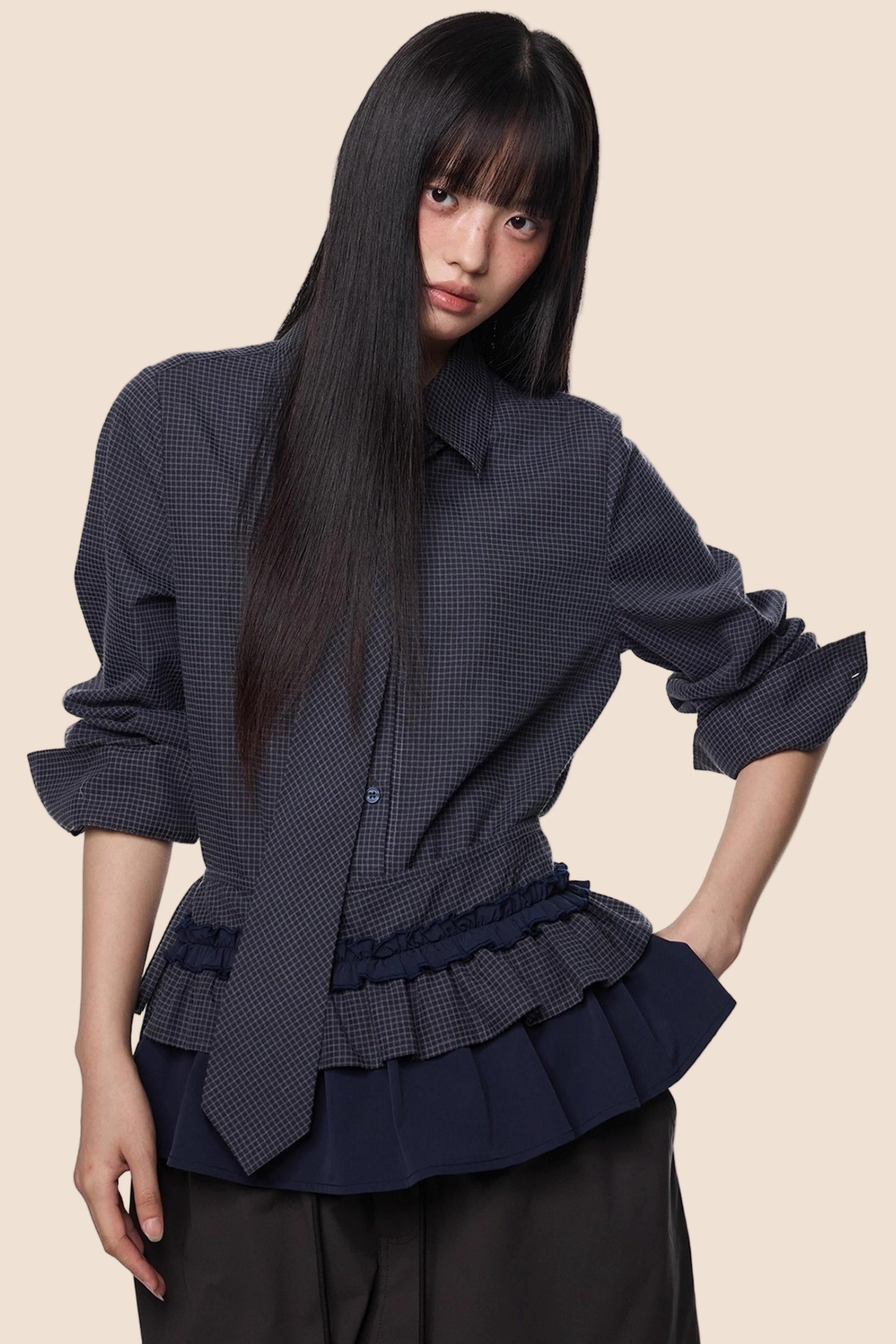 Vintage Pleated Plaid Shirt