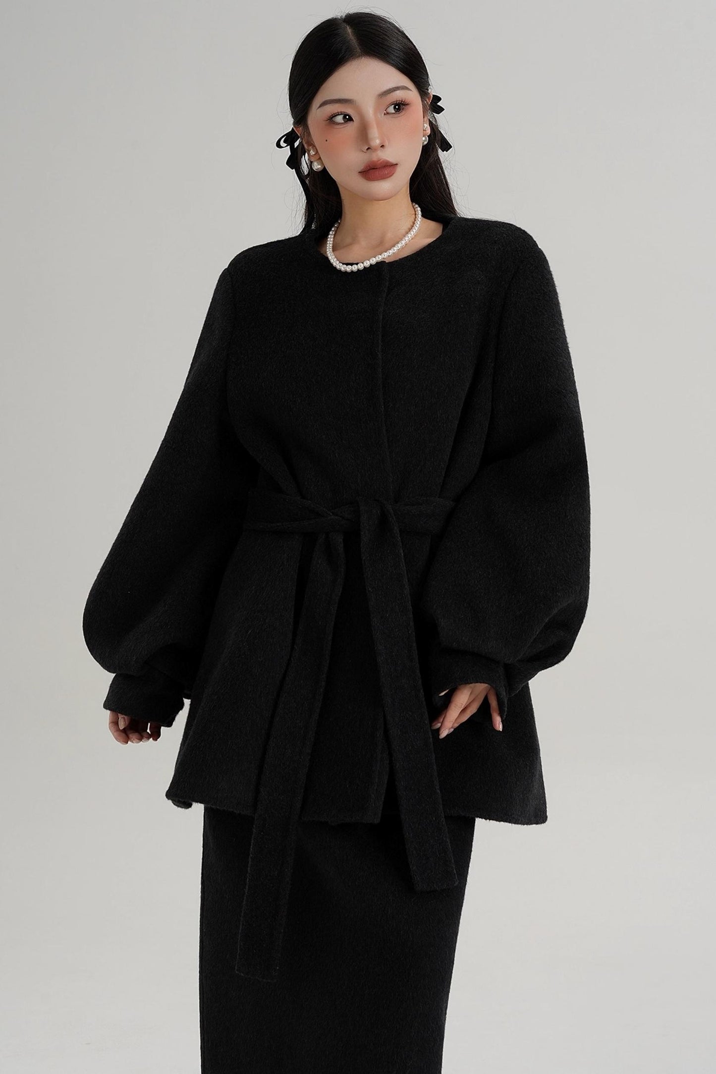 Lantern Sleeve Wool Coat