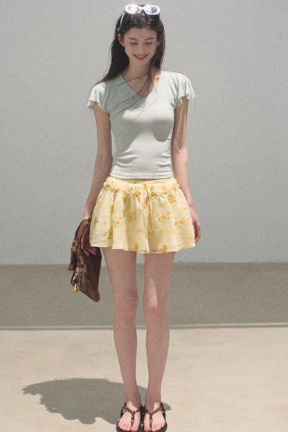 Embroidered Puffy A-Line Skirt