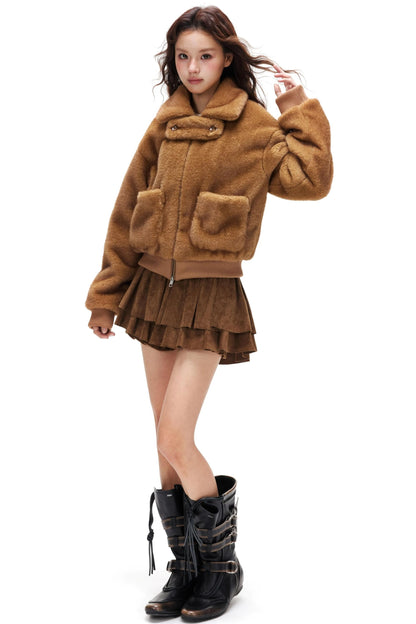 Suede Ruffled A-Line Skirt