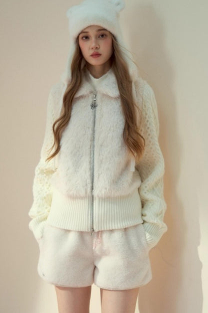 Fur Patchwork Fleece Zipper Jacket