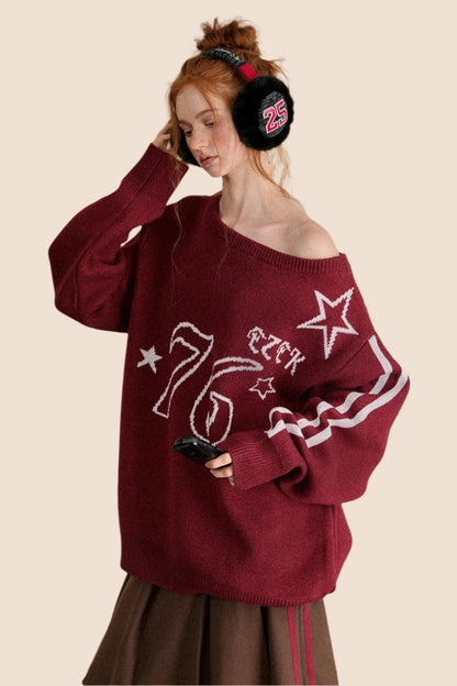 Retro Loose Slant Shoulder Knit Sweater