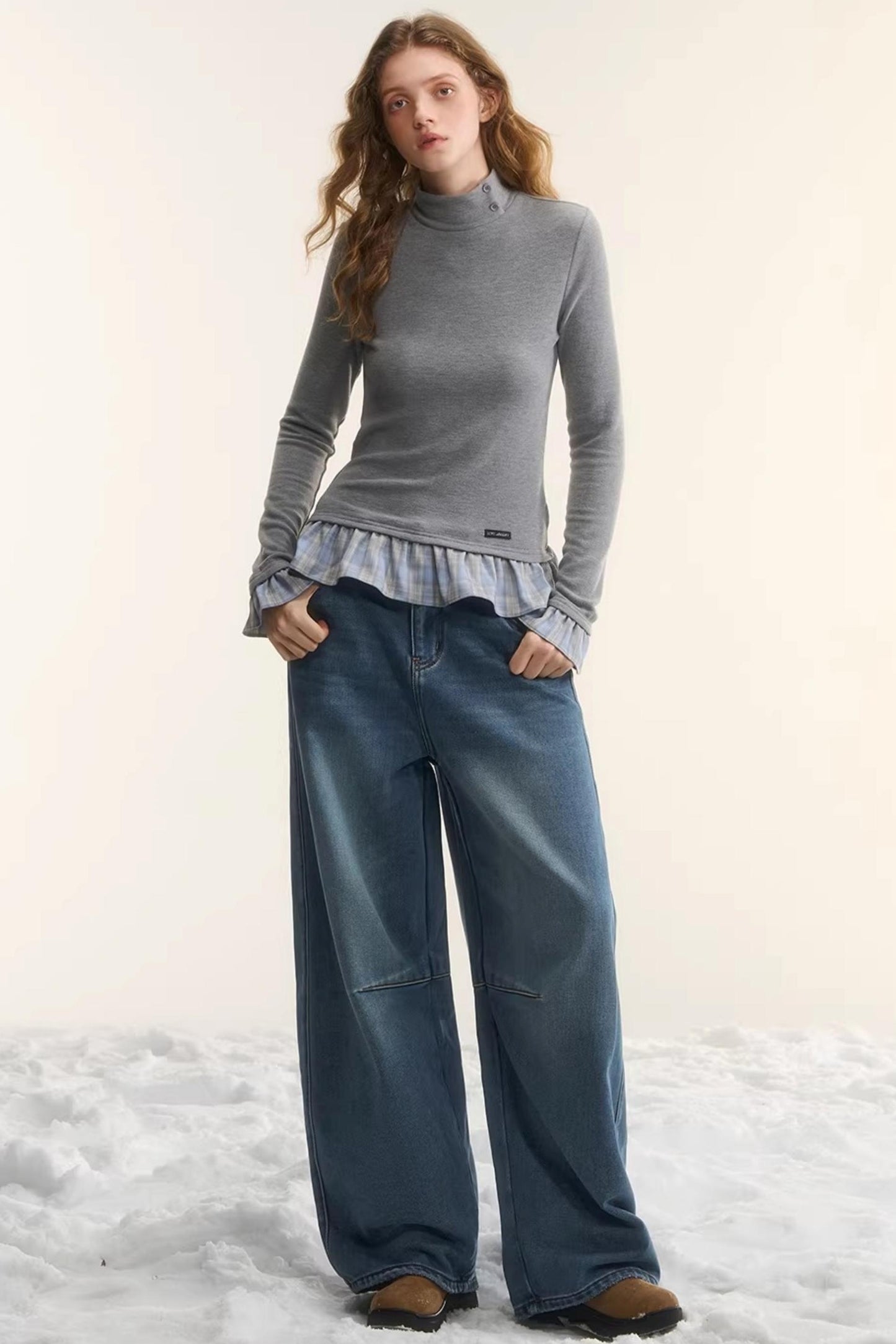 Velvet Plaid Ruffled Blouse