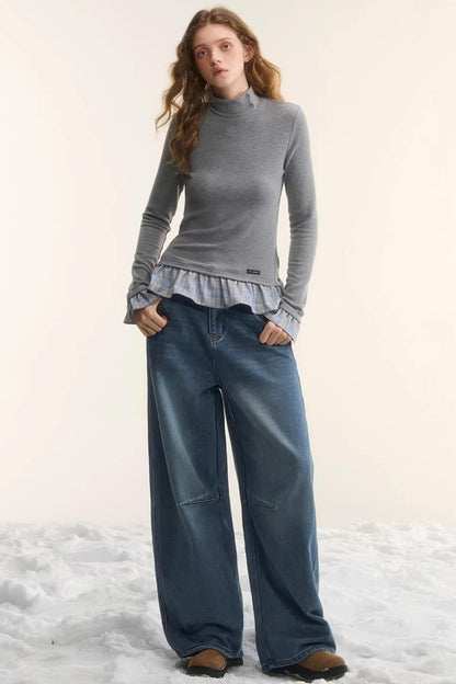 Velvet Plaid Ruffled Blouse