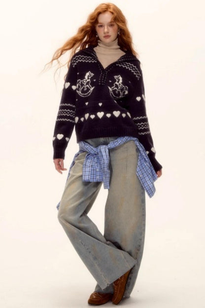 Retro Jacquard Knit Sweater