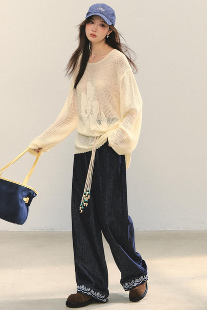 Floral Cutout Long Sleeve Top