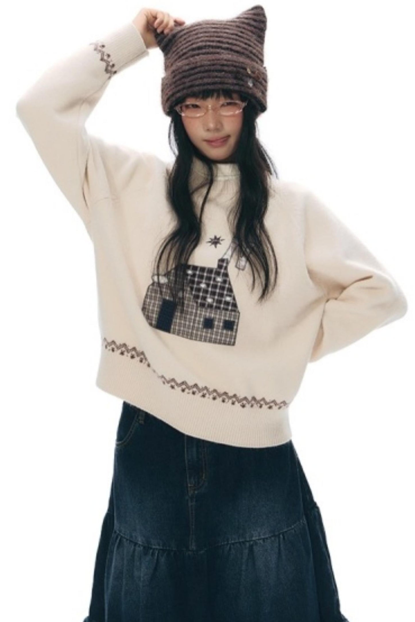 Color Block Embroidery Sweater