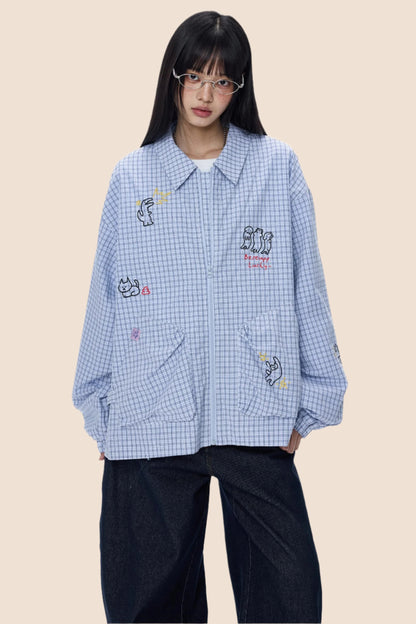 Cartoon Print Plaid Jacket