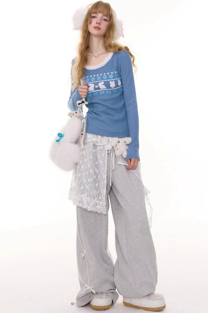 Slim Rabbit Print Knitted Base Shirt