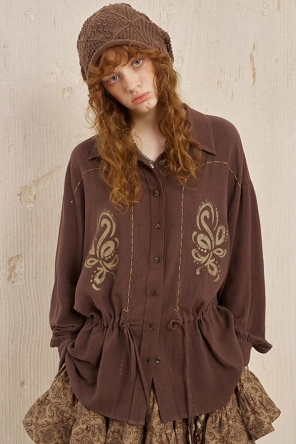 Vintage Striped Suede Embroidered Shirt