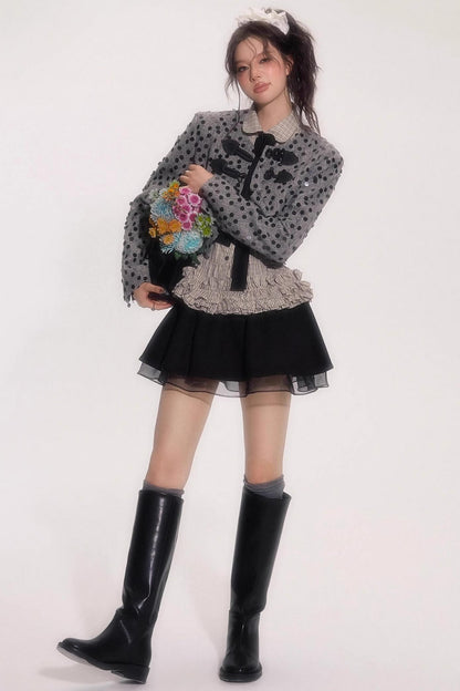 Flower Hem Shirt With Tie Set-Up