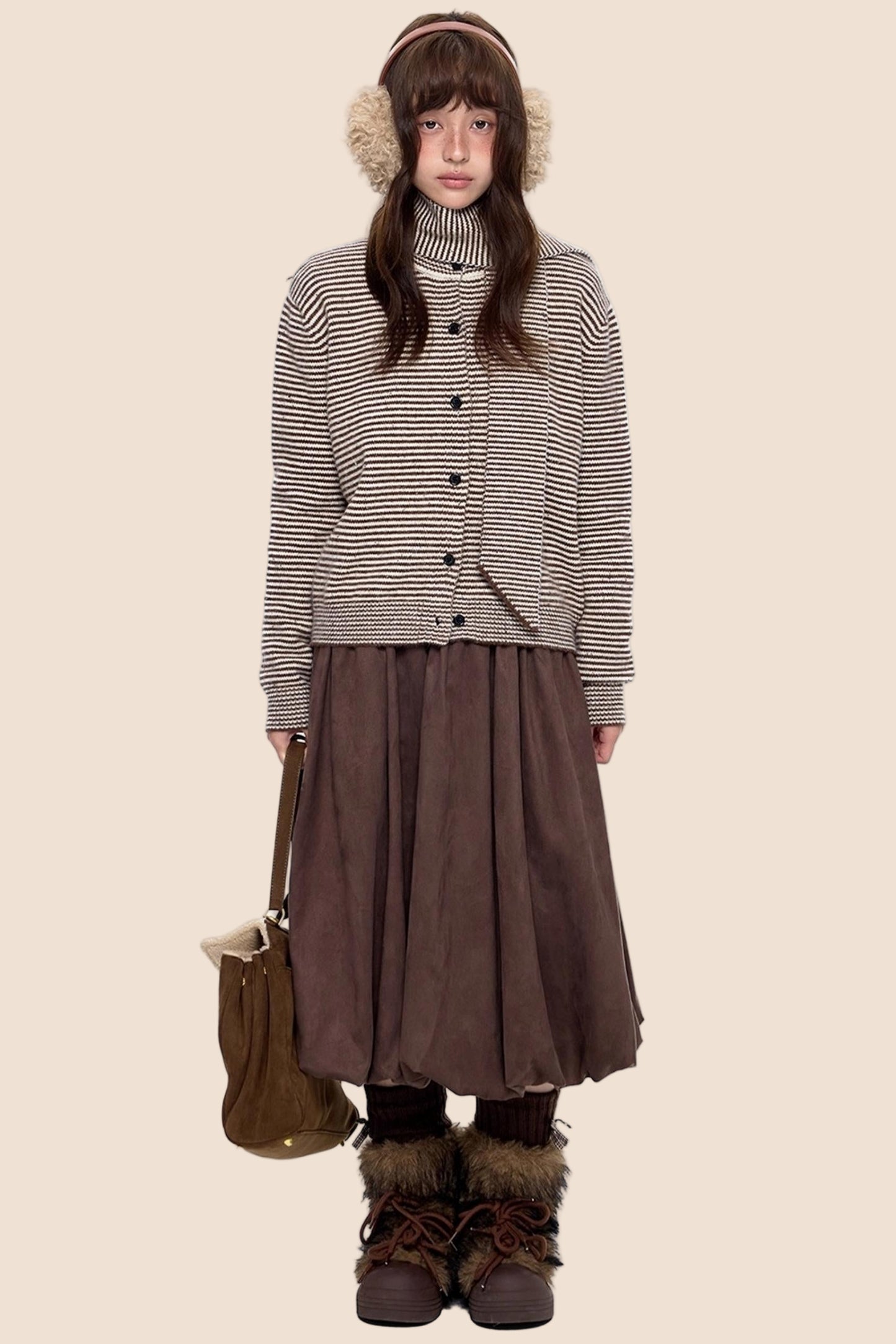 Lazy Striped Knit Cardigan Sweater