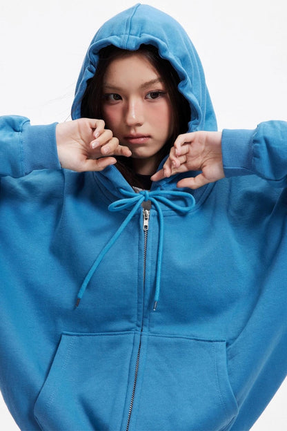 Cropped Hooded Cardigan Zip Jacket