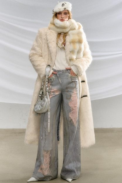 Ripped Faux-Denim Flared Pants