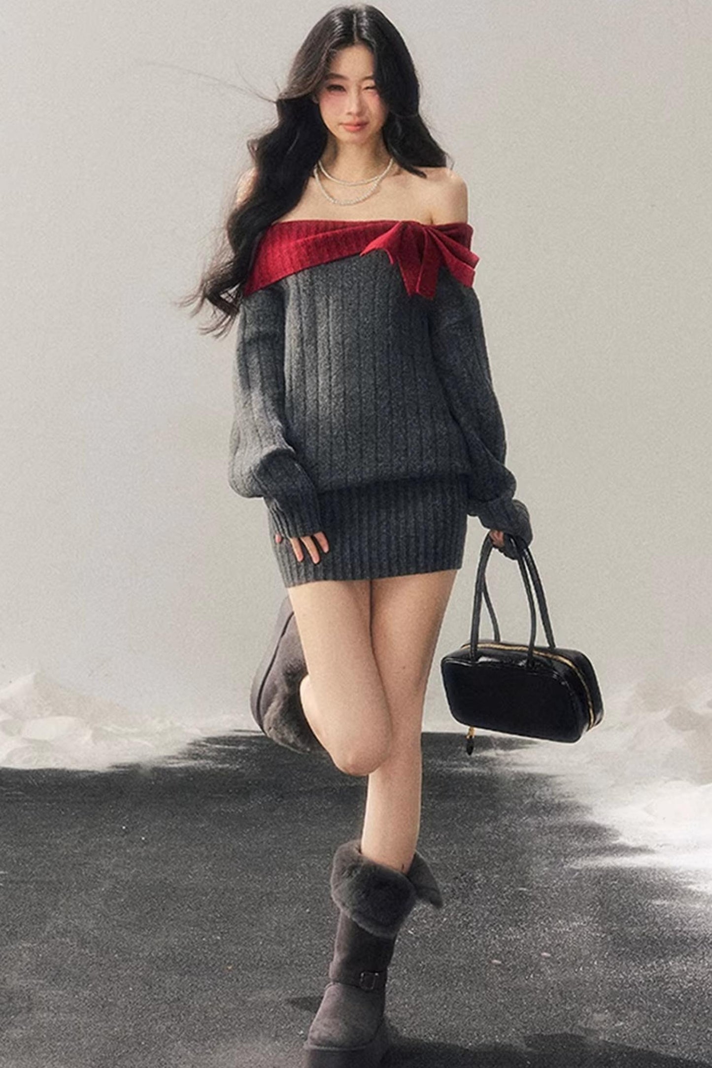 Off-Shoulder American Sweater Dress