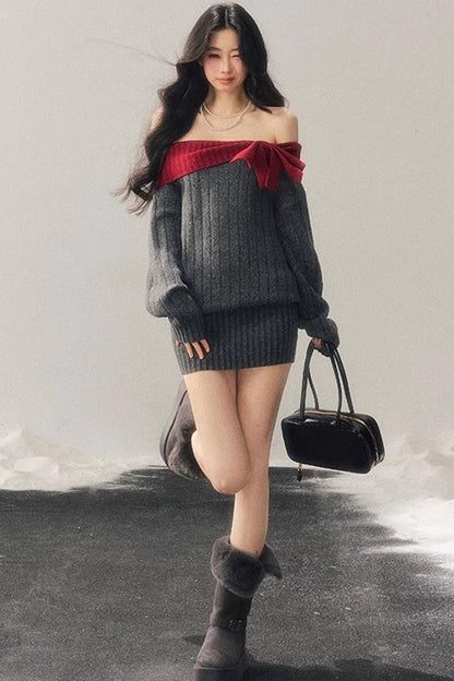 Off-Shoulder American Sweater Dress