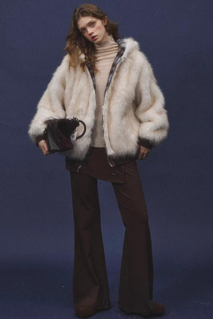 Reversible Plaid Plush Coat