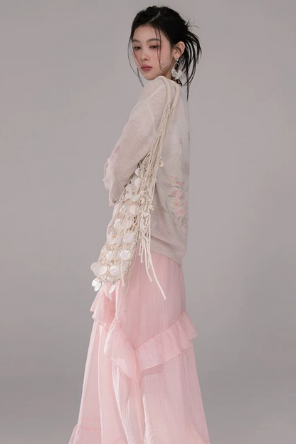 Blusa de Punto Degradado Caqui Rosa