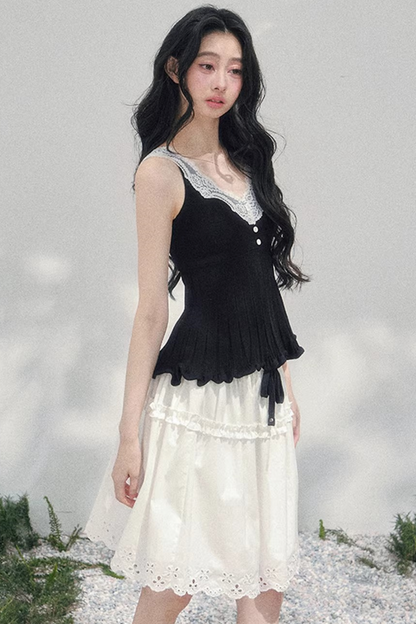 Lace Trim Camisole Cardigan Set-Up