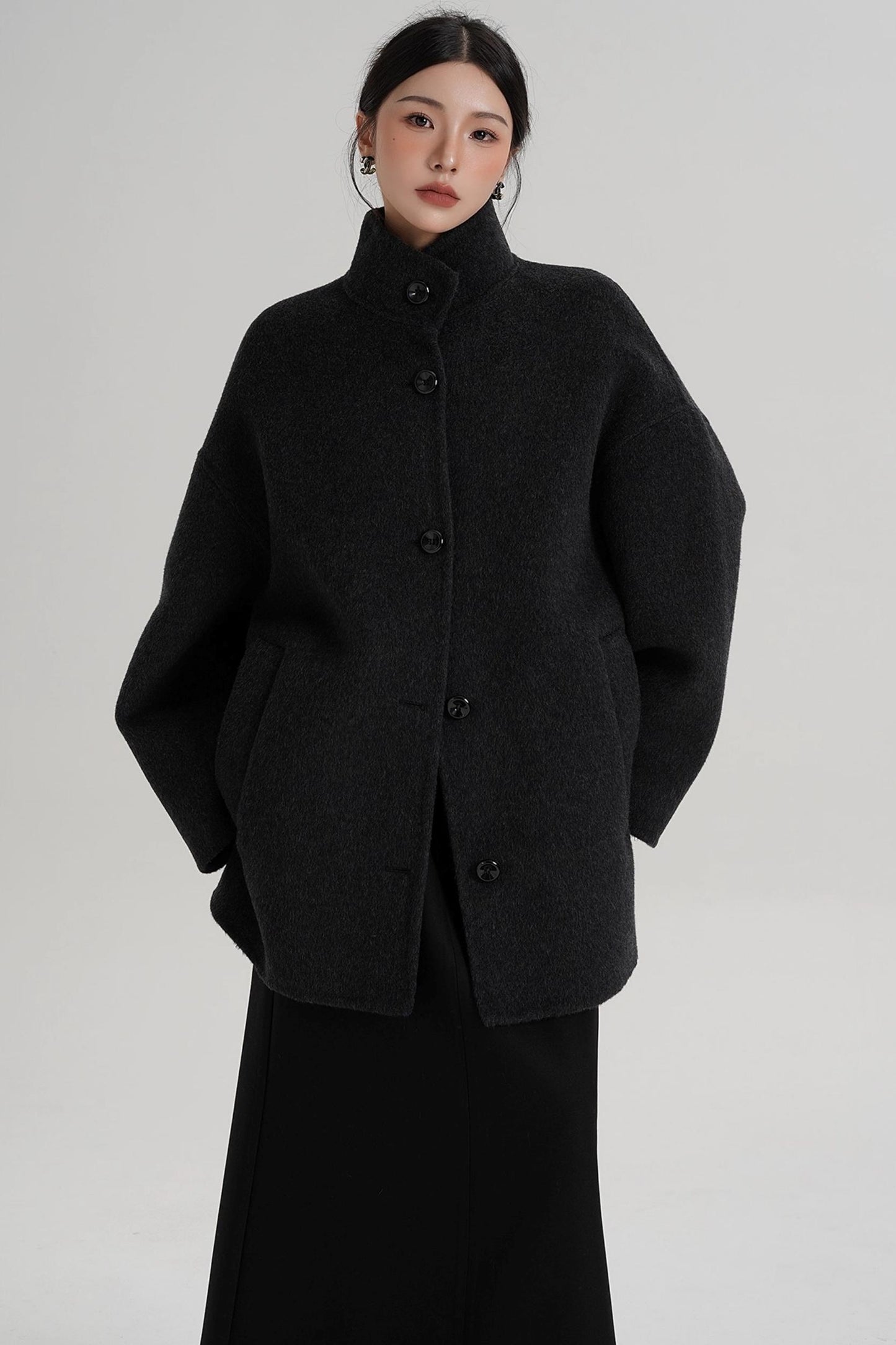 Stand-Up Collar Loose Sleeve Wool Jacket