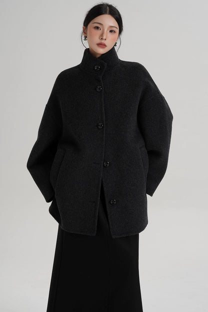 Stand-Up Collar Loose Sleeve Wool Jacket