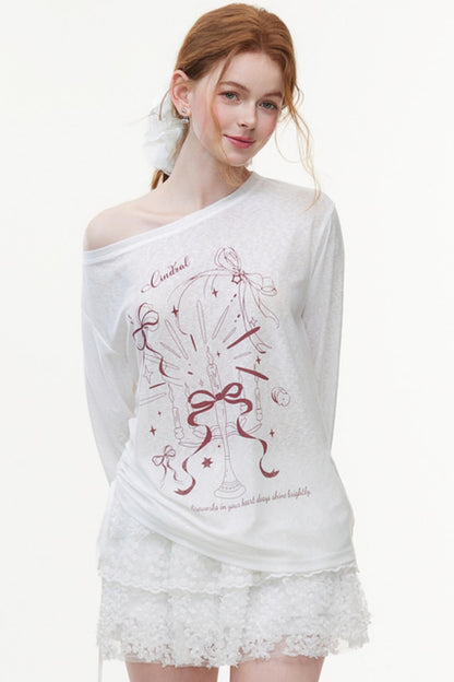 Casual Knit Fabric Graphic T-Shirt