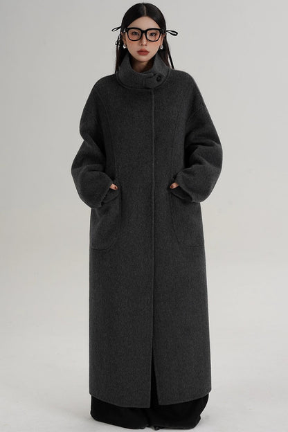 Stand-Up Collar Long Wool Coat