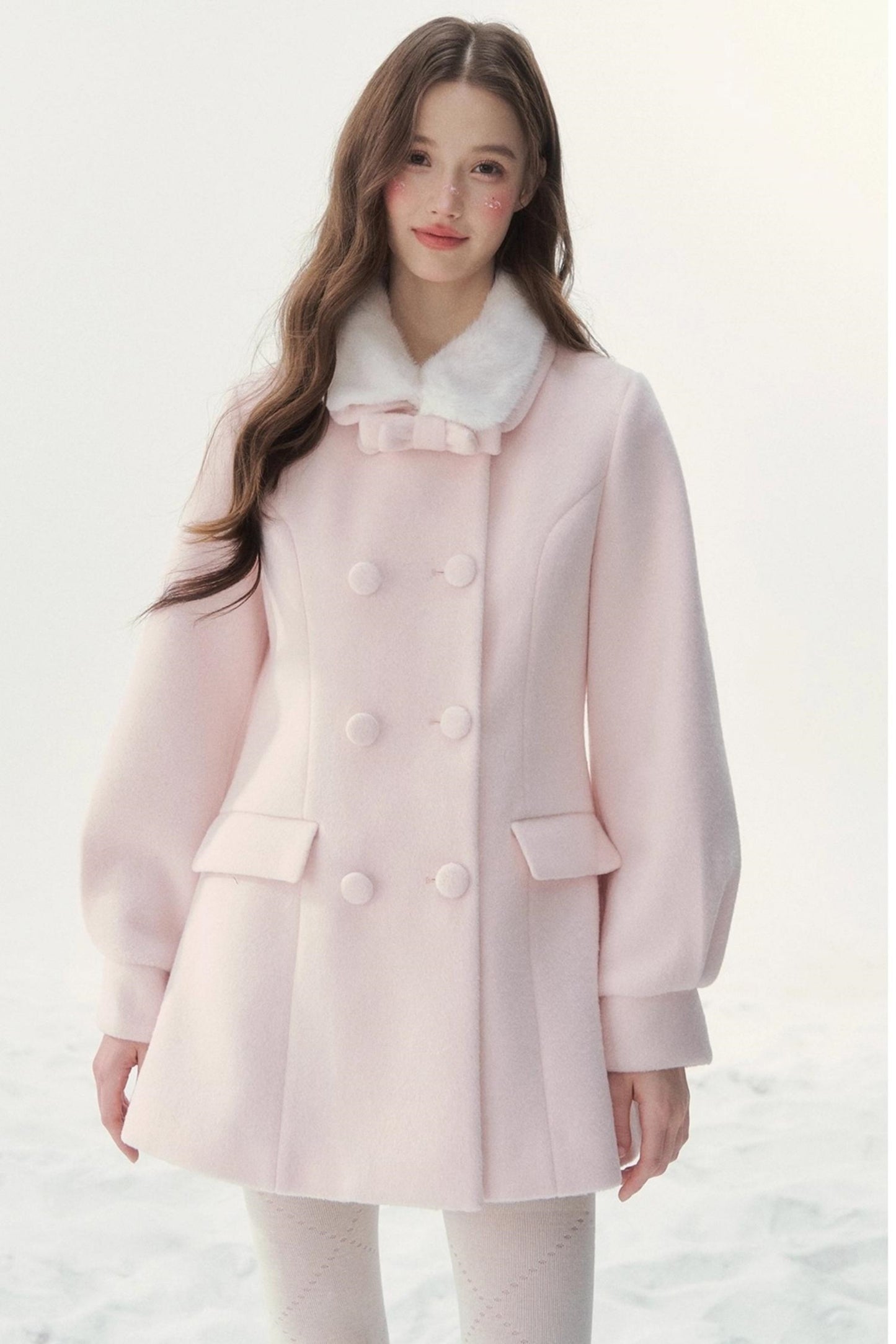 Double-Breasted Fur Collar Coat Set-Up