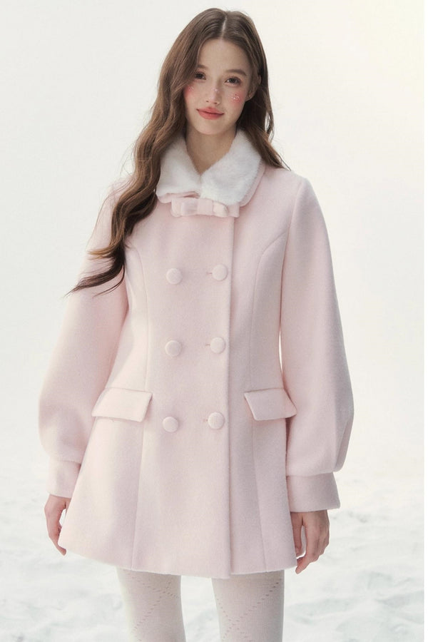 Double-Breasted Fur Collar Coat Set-Up