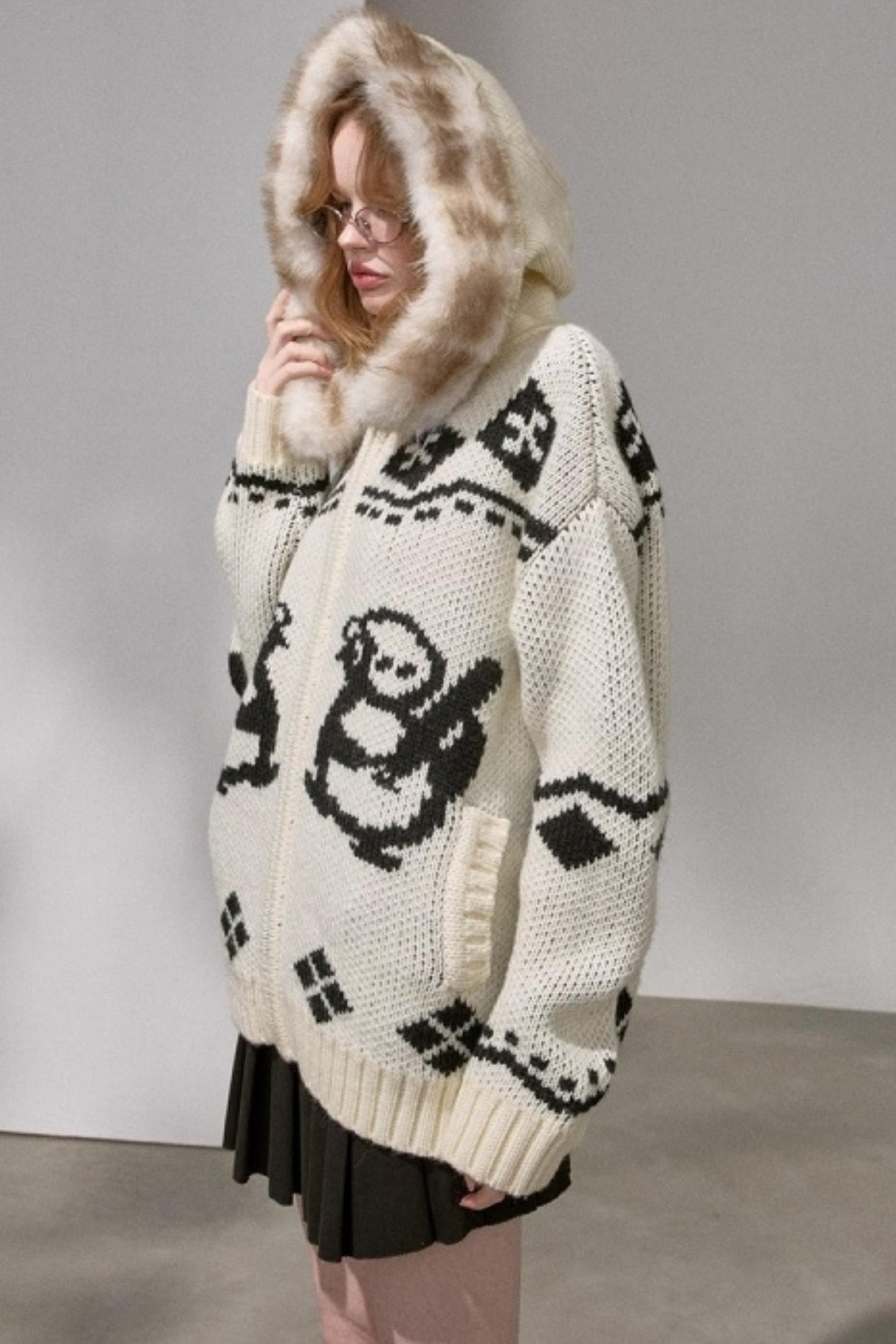 Detachable Fur Collar Knitted Cardigan