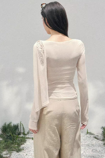 Sheer Rhinestone Slim-Fit Top Set