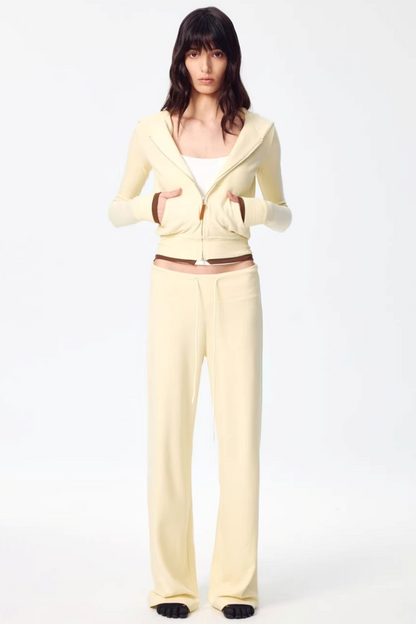 Color-Blocked Zipper Sweatshirt Top Set-Up