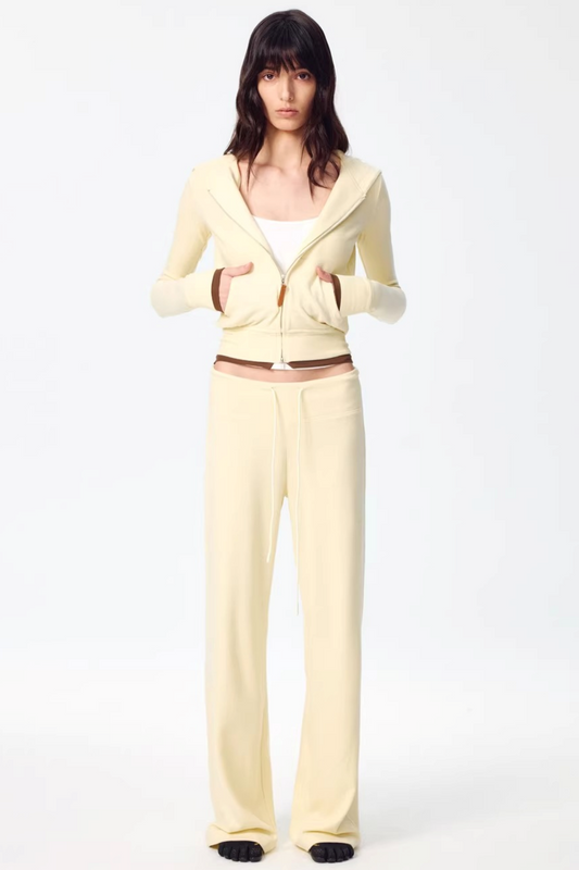 Color-Blocked Zipper Sweatshirt Top Set-Up