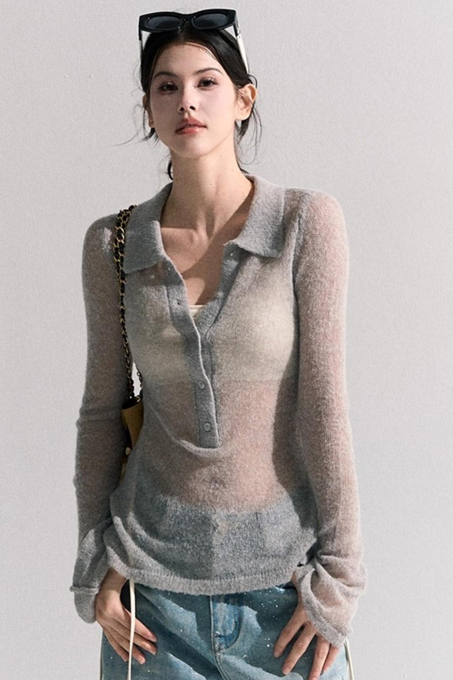 V-Neck Long Sleeve Wool Knit Top