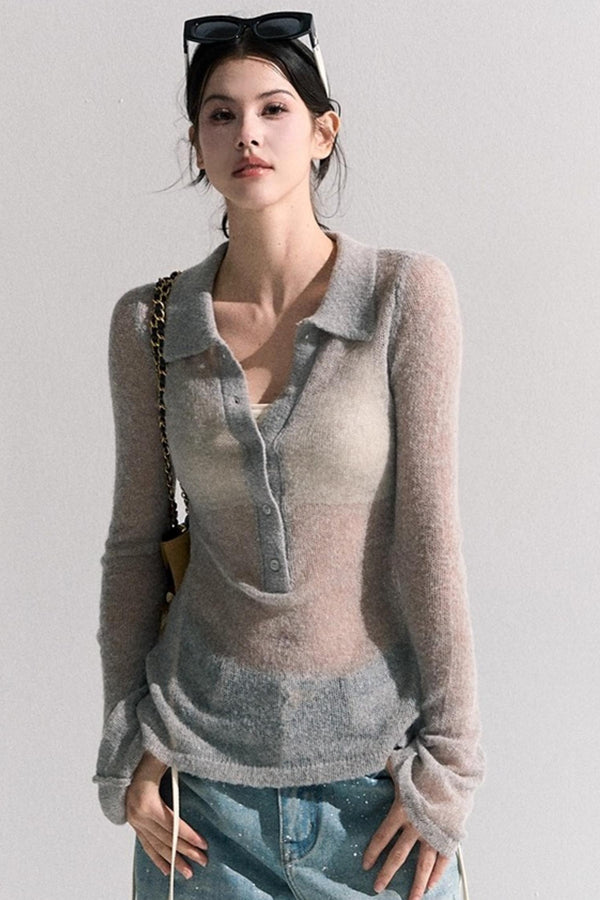 V-Neck Long Sleeve Wool Knit Top