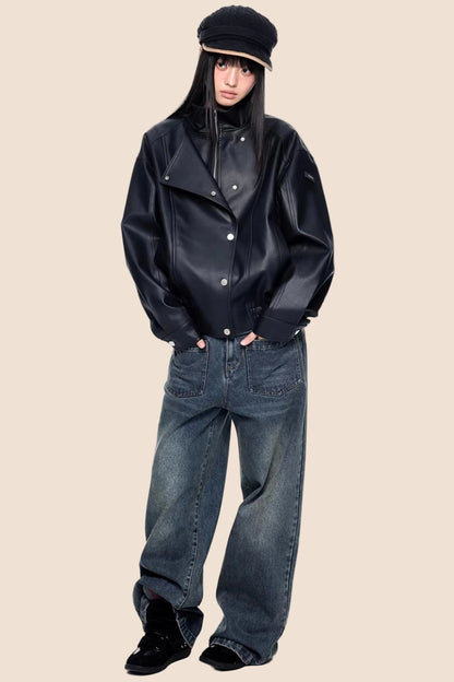 Retro Distressed Motorcycle Jacket