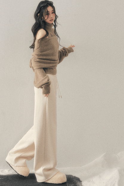 High-Neck Off-Shoulder Knit Sweater Set