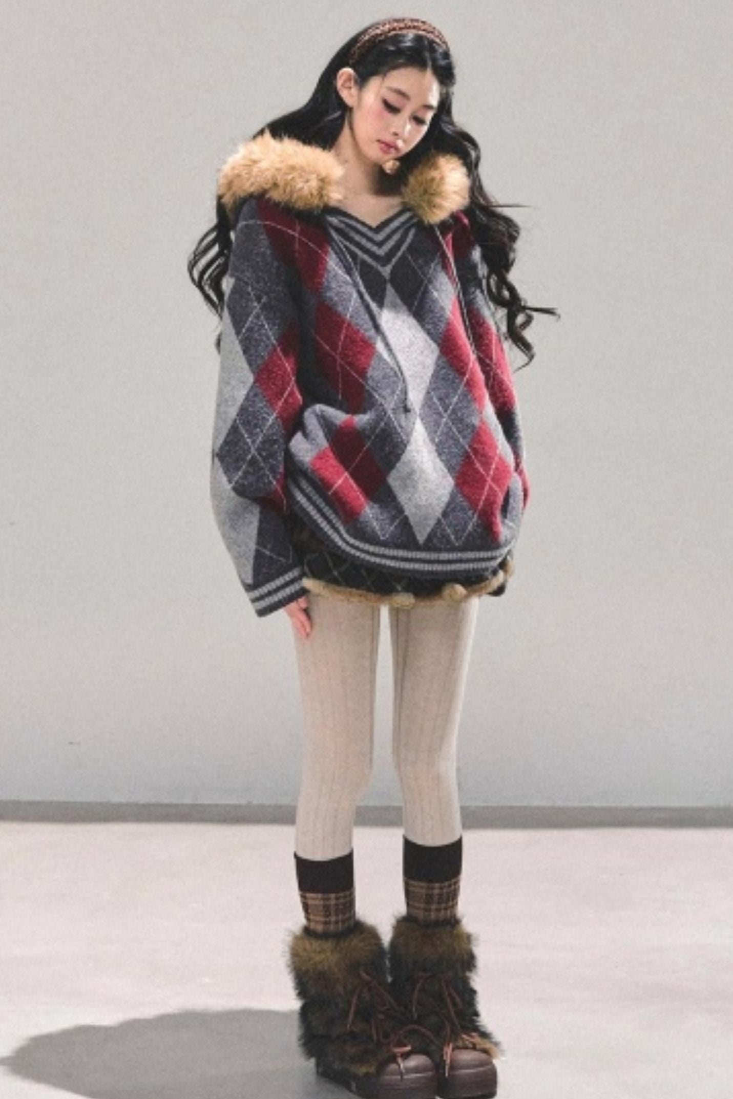American College Style Fur Collar Sweater