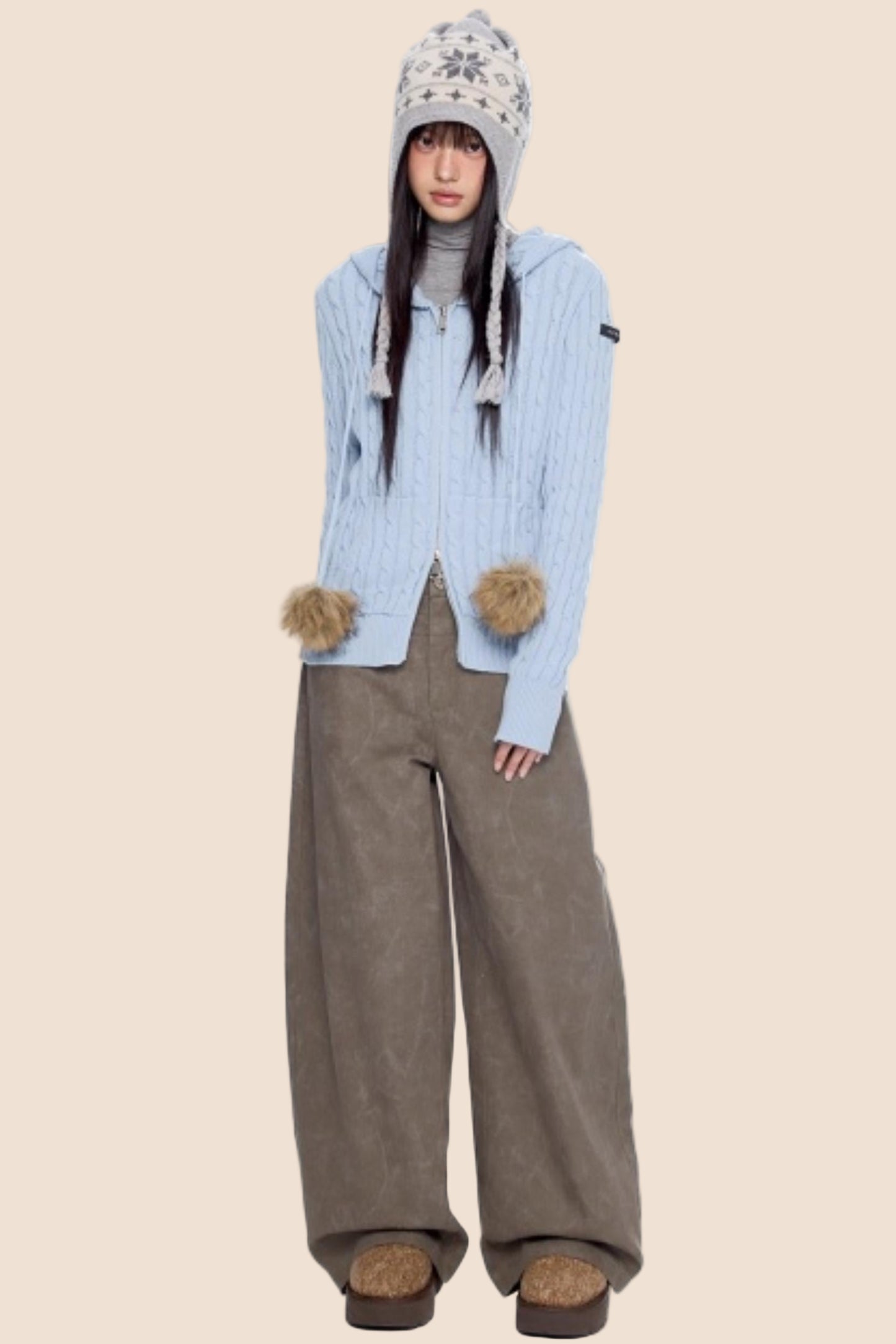 Furball Twisted Knit Hooded Cardigan