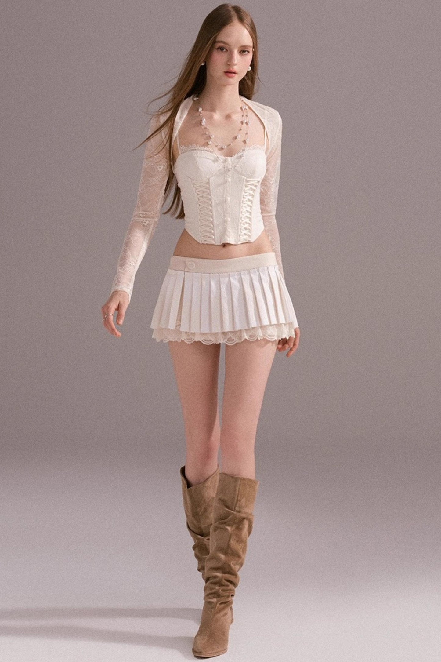 Hot Luxury Cropped Corset Two-Piece Lace Set-Up