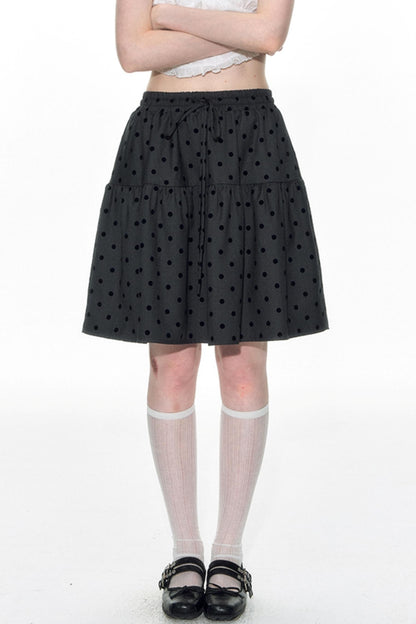 Flocked Polka Dot Umbrella Retro Skirt Set-Up