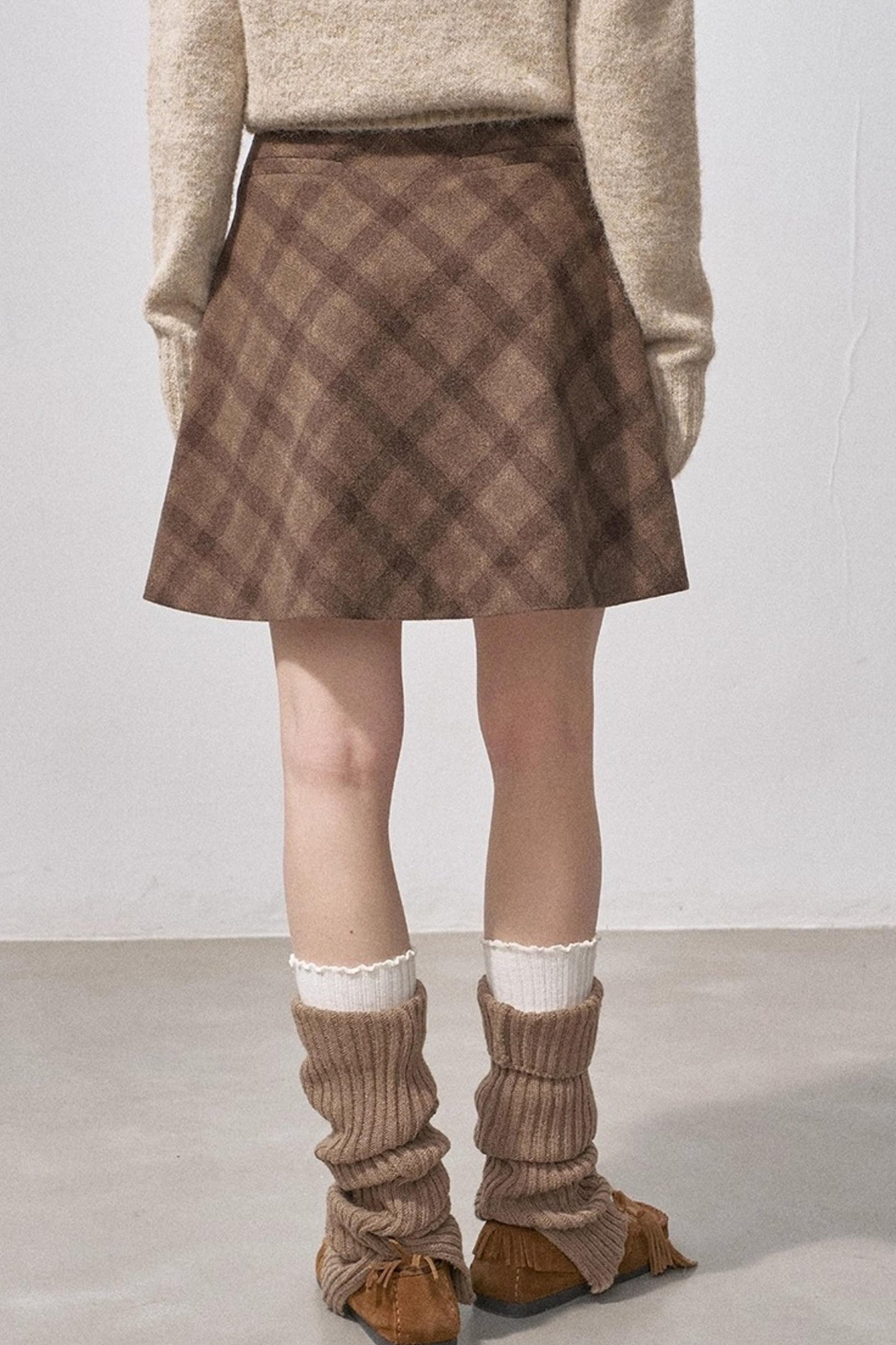 Plaid Wool A-Line Skirt