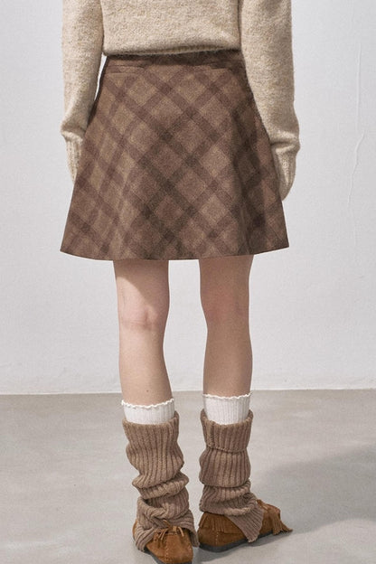 Plaid Wool A-Line Skirt