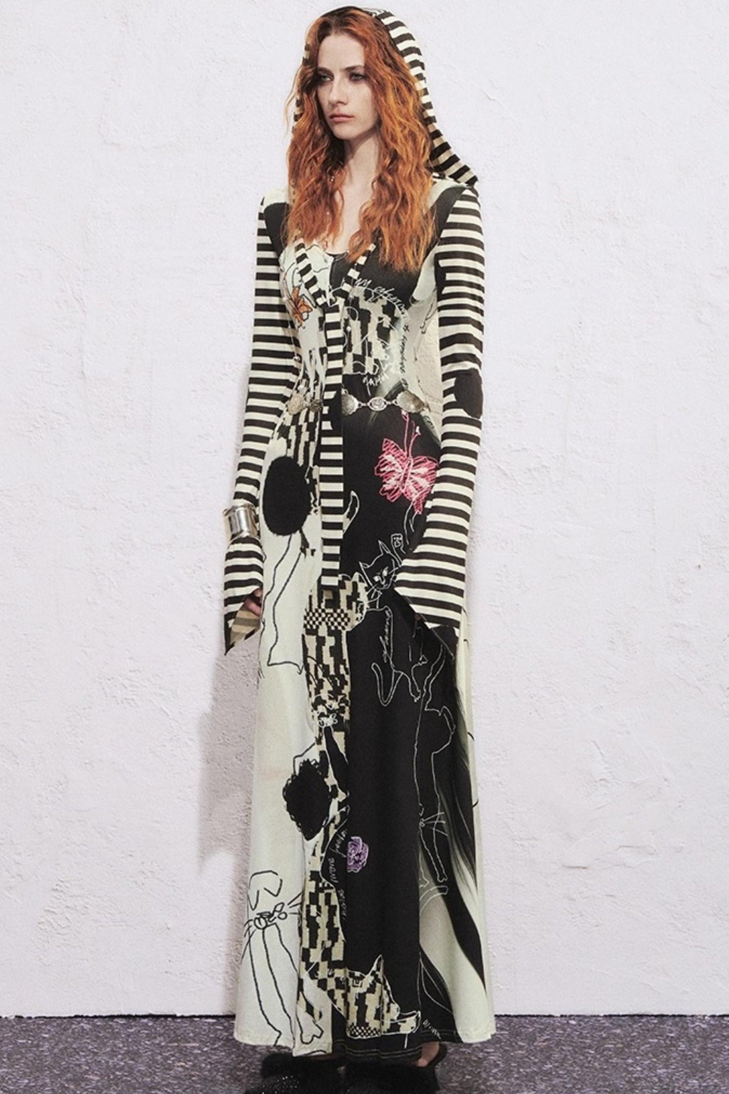 Hand-Painted Slim Fit Hooded Dress