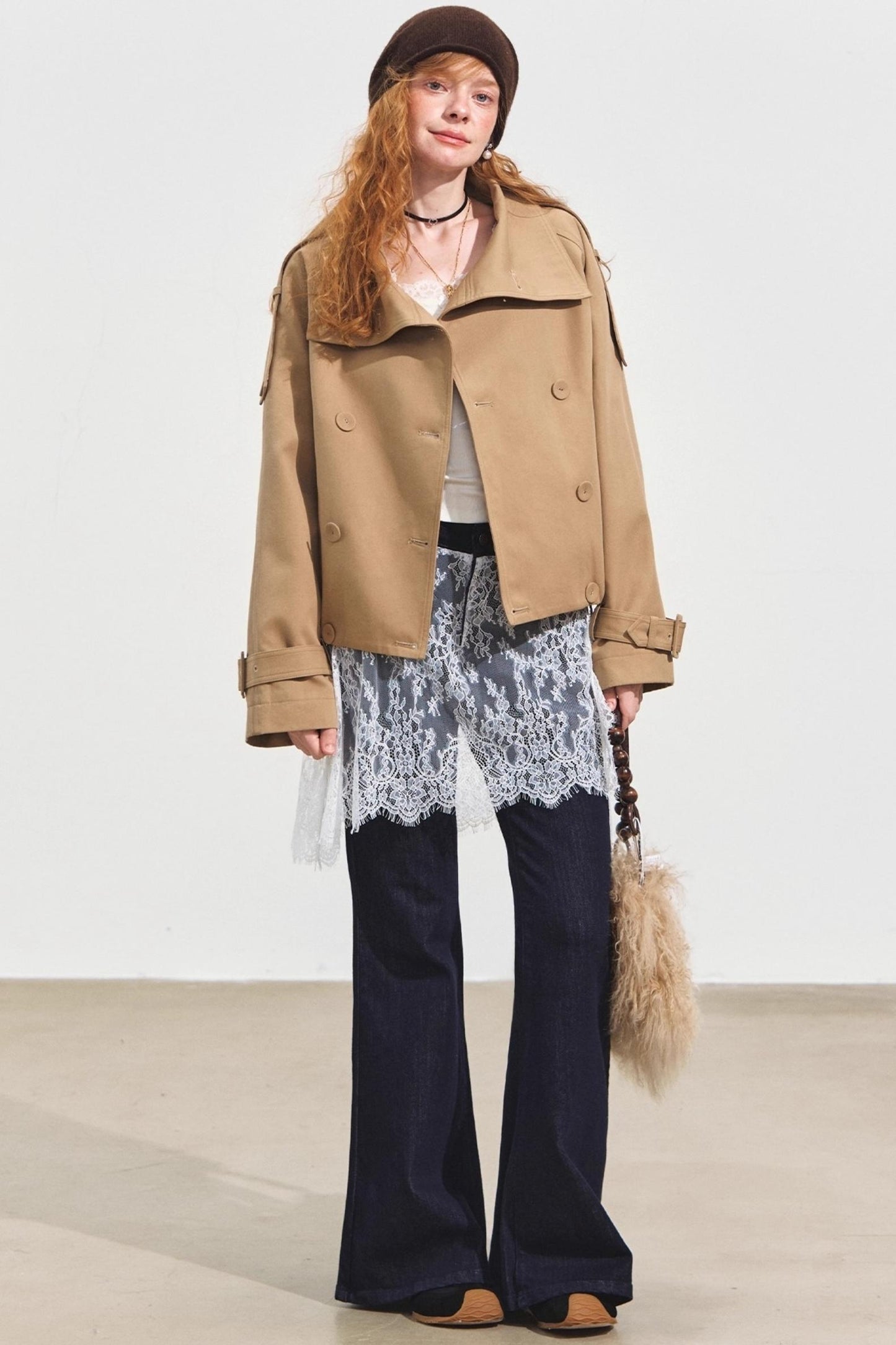 Fake Two Lace Curtain Bootcut Jeans