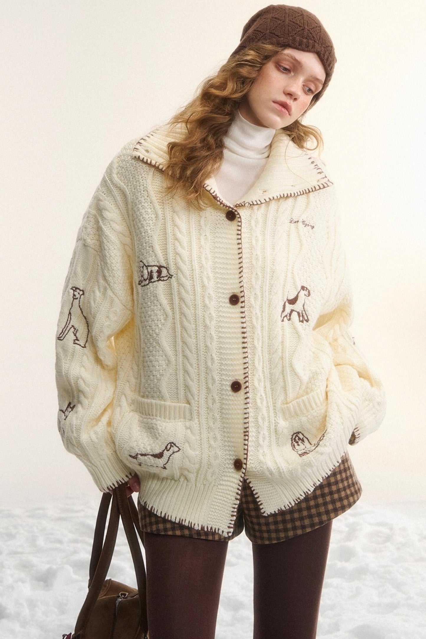 Embroidered Cable Knit Cardigan