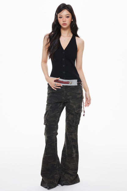 Tricolor Knitted Halterneck Vest