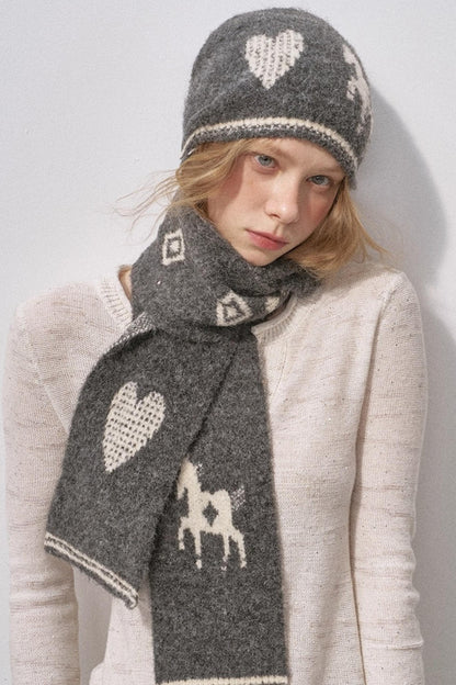 Love Pony Knitted Plush Warm Hat Scarf Set-Up