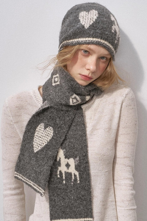Love Pony Knitted Plush Warm Hat Scarf Set-Up